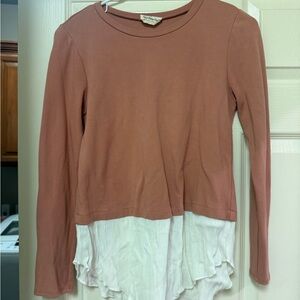 Stylish Mauve Pink and White Long Sleeve Top